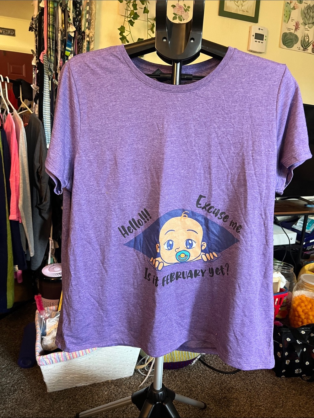 Gildan Purple Short-Sleeve Tee with Peekaboo Baby Graphic